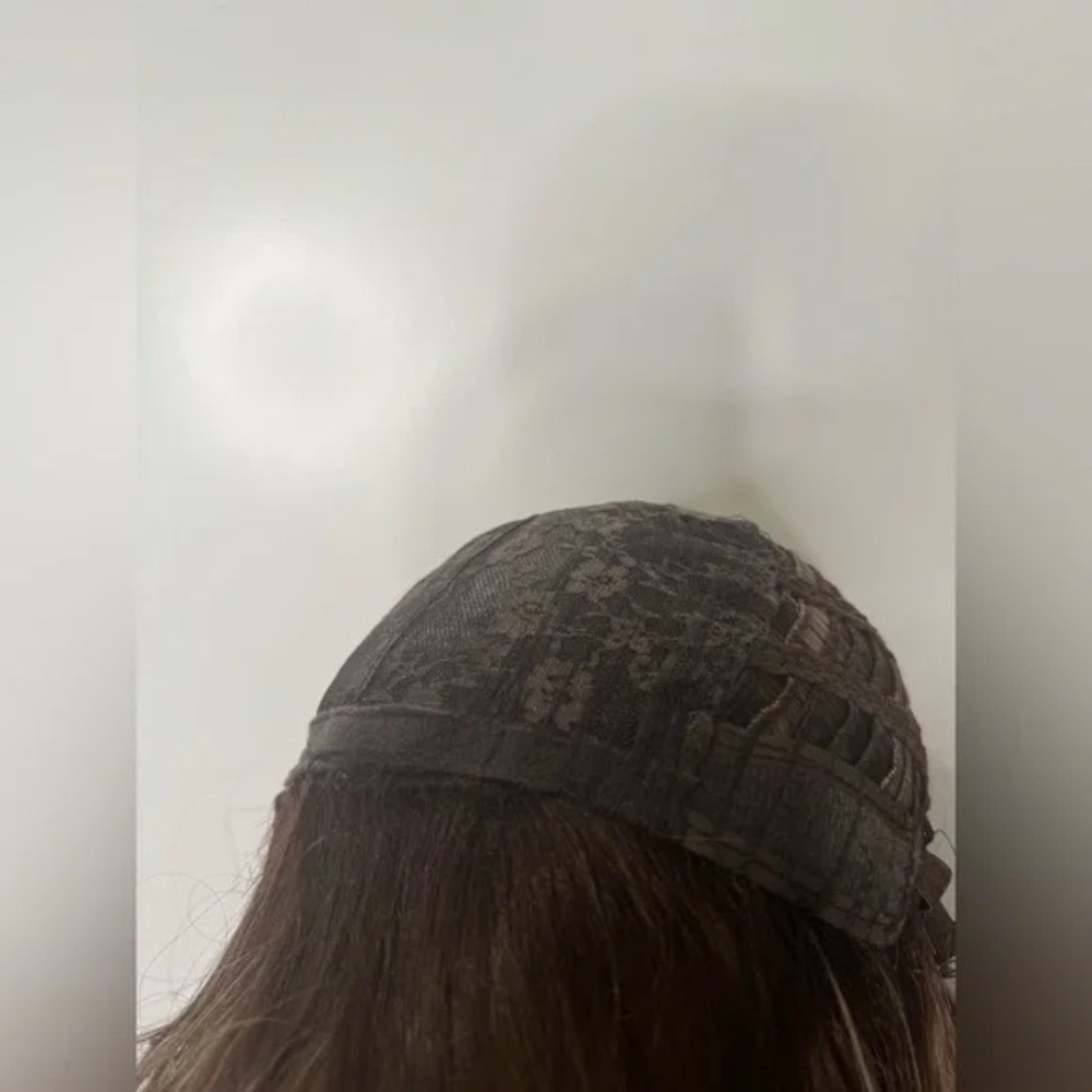 Long Wavy Wig with Curtain Bangs – Medium Brown with Soft Caramel Highlights - Picture 7 of 13